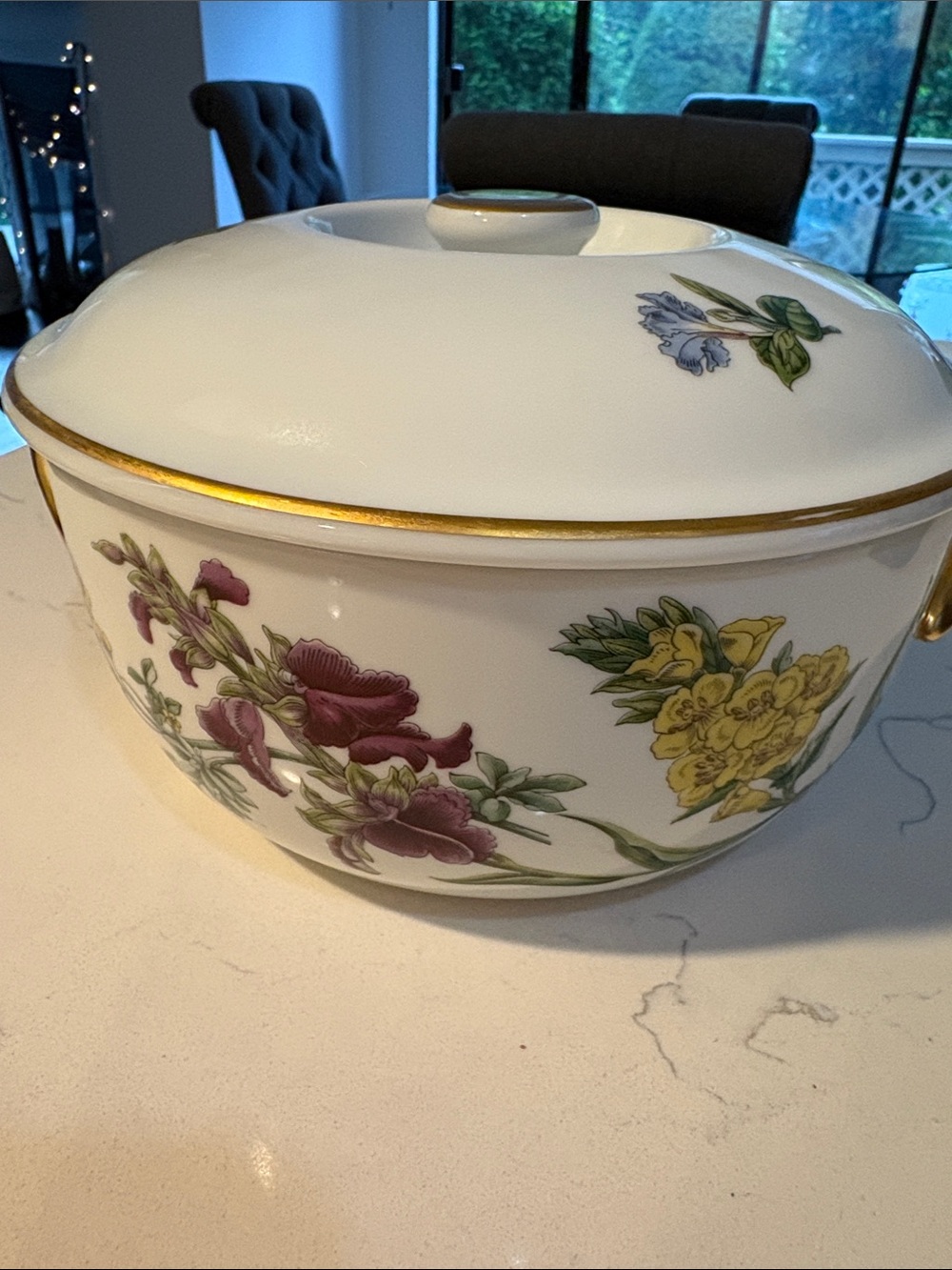 SPODE Porcelain Floral Covered Serving Bowl with Gold Trim